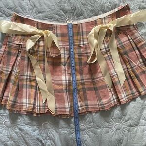 NWT)Sugar Thrillz Plaid Pink Skirt with Ribbon Accents size M